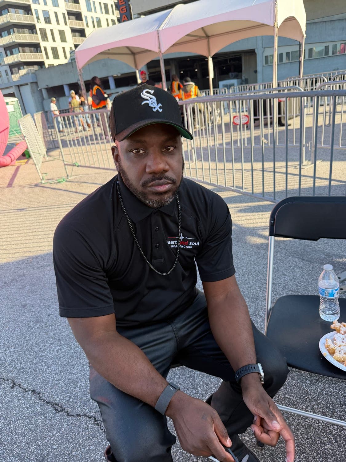The owner of Heart and Soul Healthcare at the first aid tent at the Beer, Bourbon & BBQ Festival 2025